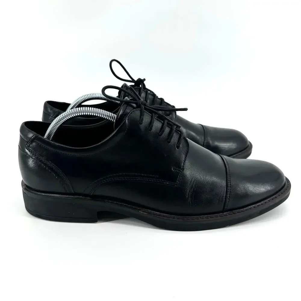 Ecco Biarritz Shoe Men 9 Black Leather Oxford Cap‎ Toe Lace Up Comfort Office